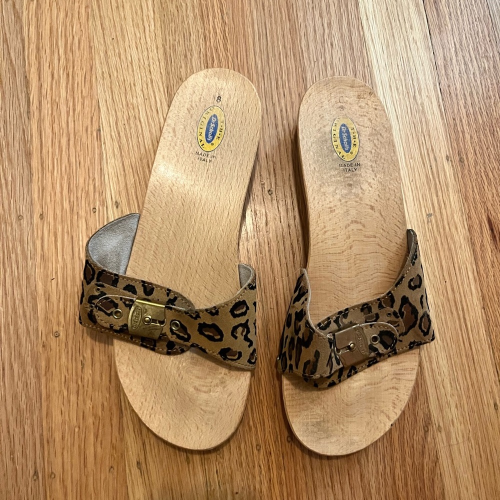 Dr. School’s Original Leather Sandal - suede leopard print, size 8